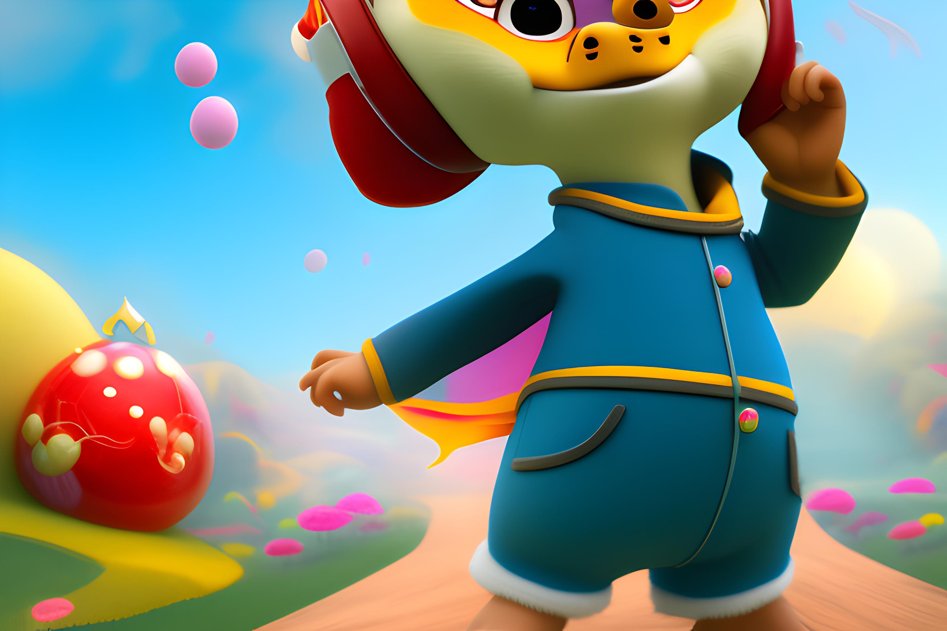 loopy 是韩国动画《Pororo》中的角色，需要生成一张Loopy的4k画质壁纸，Loopy戴着蓝色睡帽，睡在柔软的云朵上，背景是深蓝色的星空和弯弯的月亮，星星在发光，构图简约，氛围安静治愈